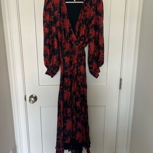 Elegant Orange and Black Floral Dress
